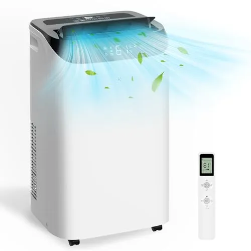 14,000 BTU Portable Air Conditioner Cools Up to 700 Sq.Ft, 3-IN-1 Quiet Portable AC Unit with Remote Control & Installation Kits for Large Room, Campervan, Office, Temporary Space