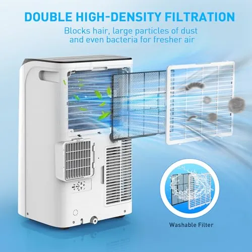 14,000 BTU Portable Air Conditioner Cools Up to 700 Sq.Ft, 3-IN-1 Quiet Portable AC Unit with Remote Control & Installation Kits for Large Room, Campervan, Office, Temporary Space