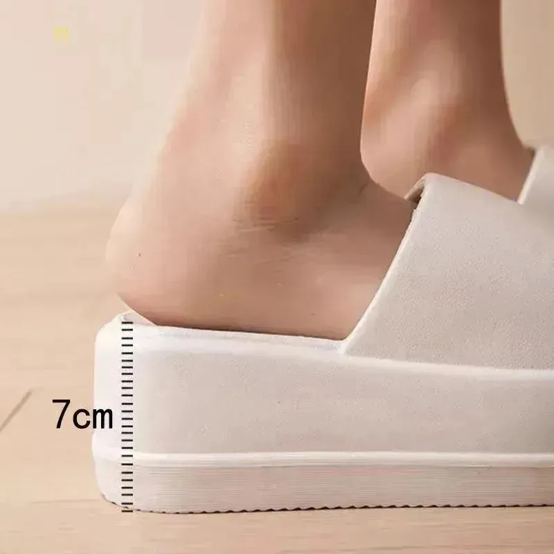 7cm High Heel Flat Slippers Summer Solid Color Non-slip Floor Home Shoes Outdoor Garden Slippers For Women