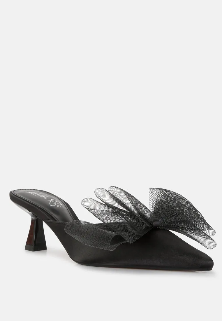 Asma Organza Bow Embellished Satin Mules