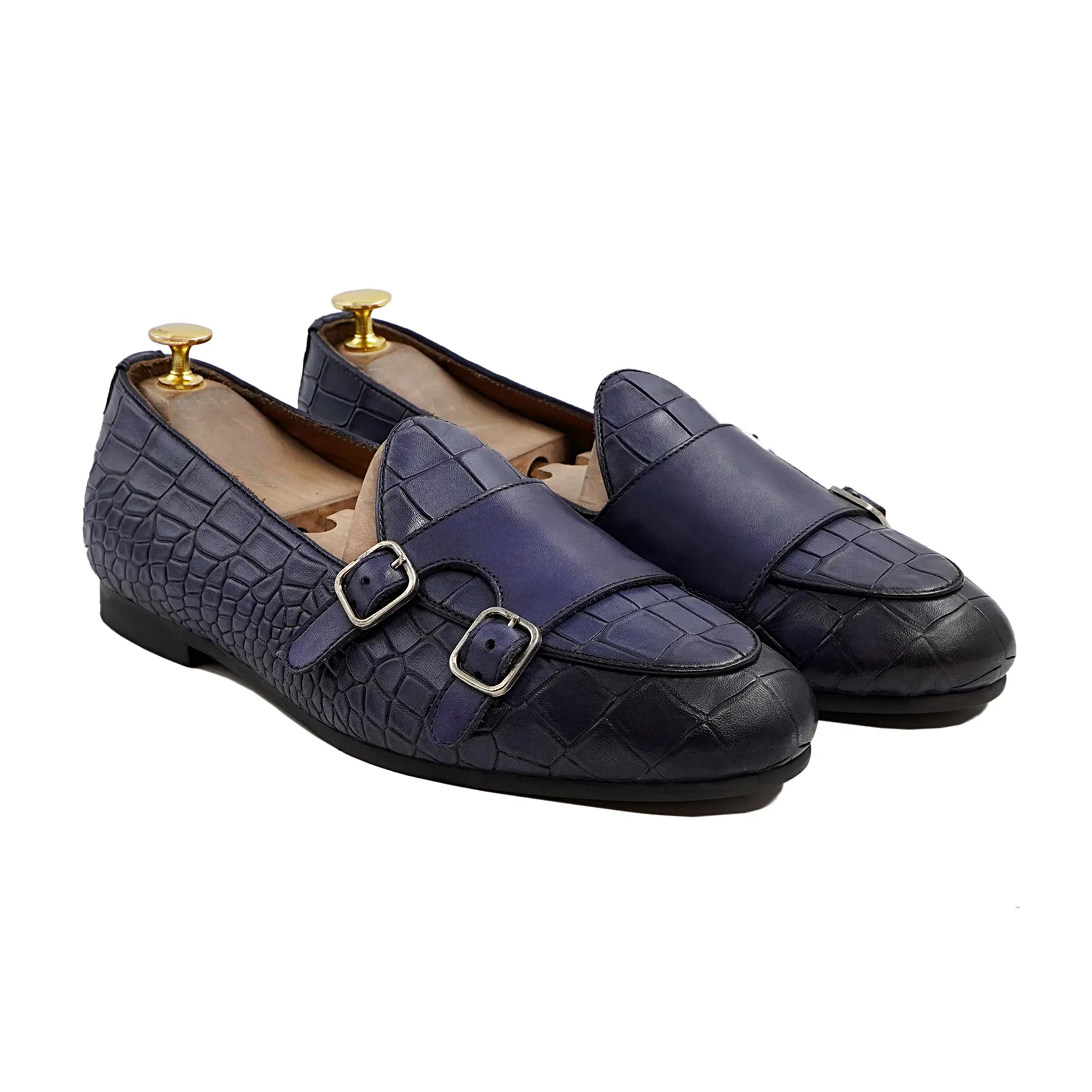 Baronia - Men's Blue Calf Leather Double Monkstrap