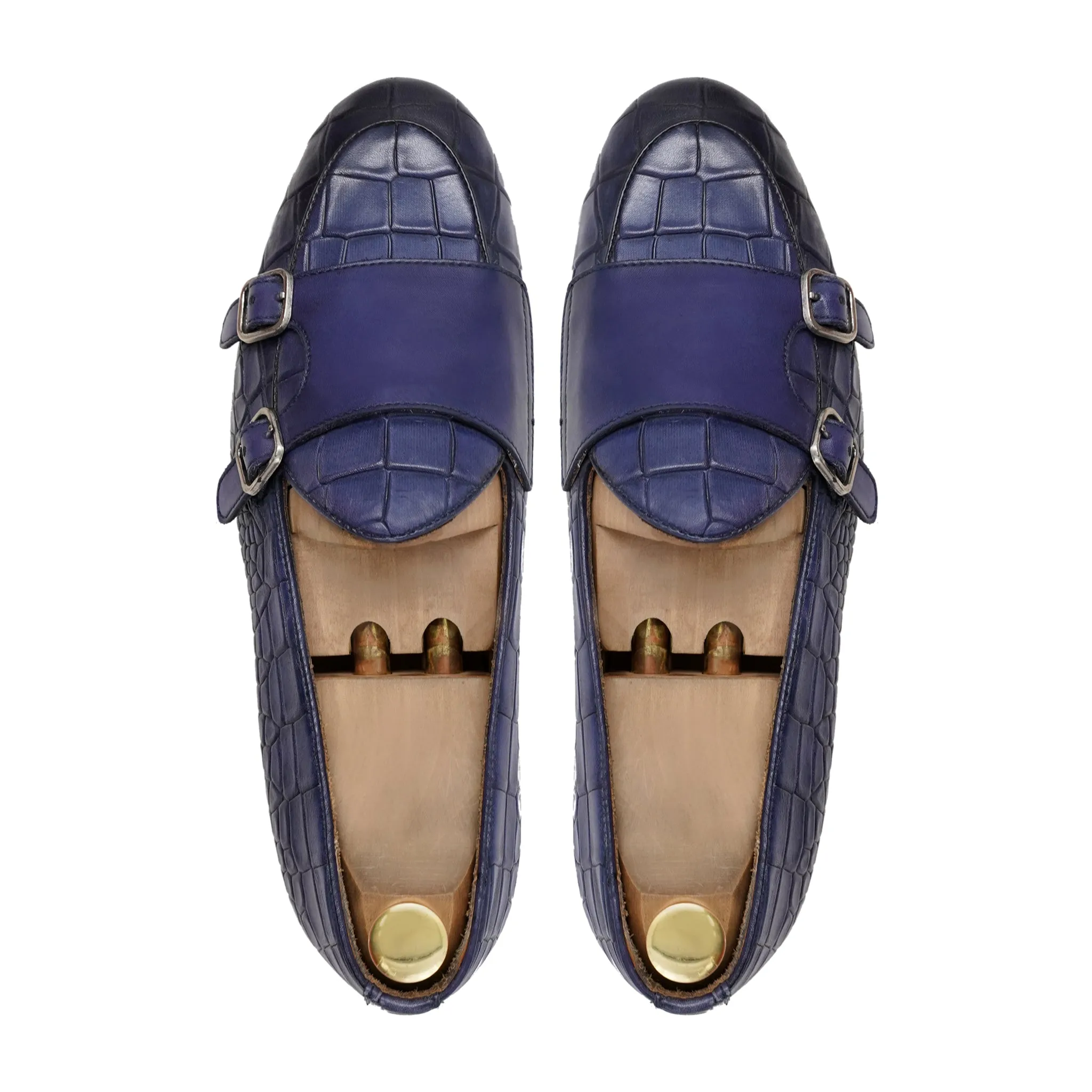 Baronia - Men's Blue Calf Leather Double Monkstrap