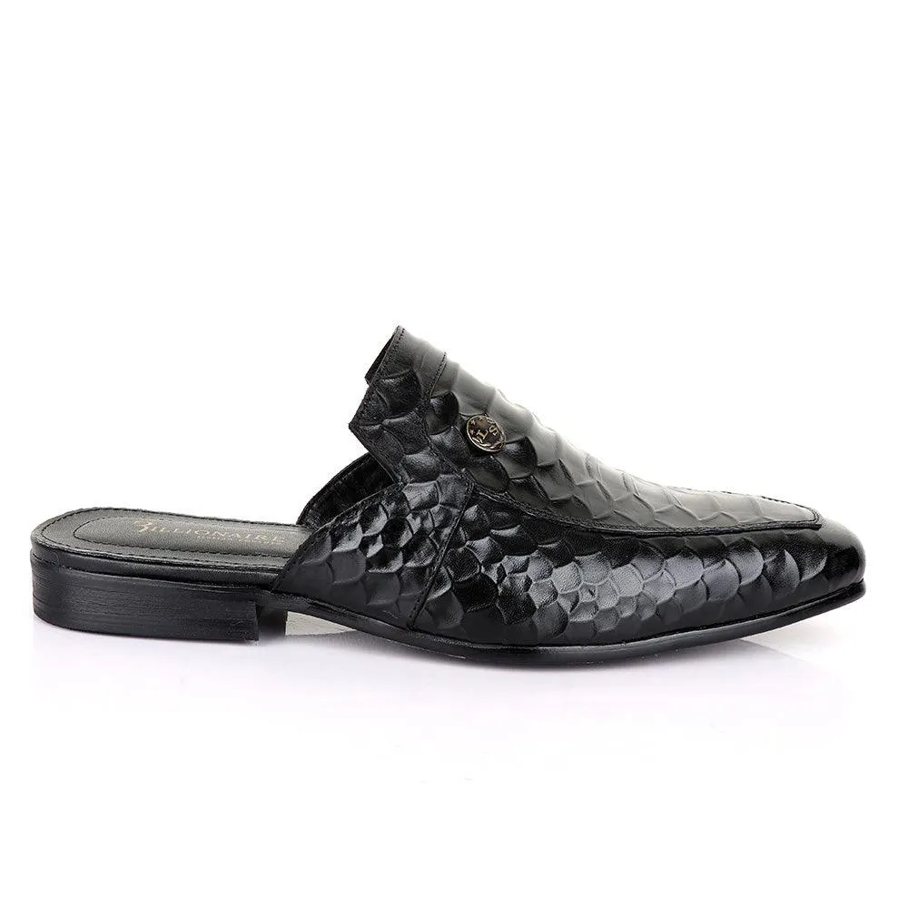 Billionaire Couture Hippo Black Leather Half Shoe