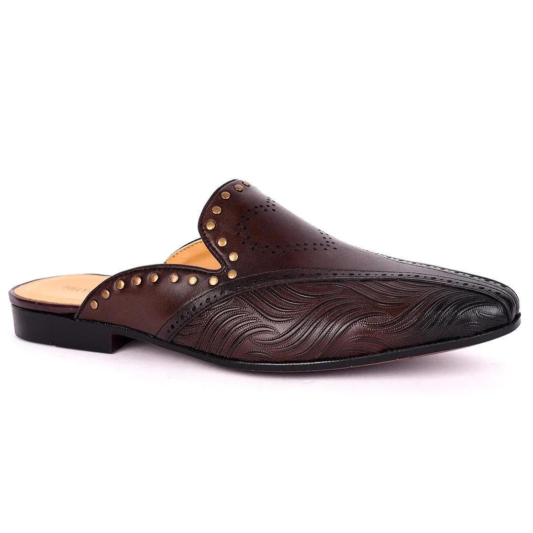 Billy Garrison Exquisite Perforated Designed Men's Leather Half Shoe- Coffee