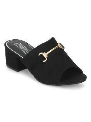 Black Microfibre Low Heel Mule Sandals