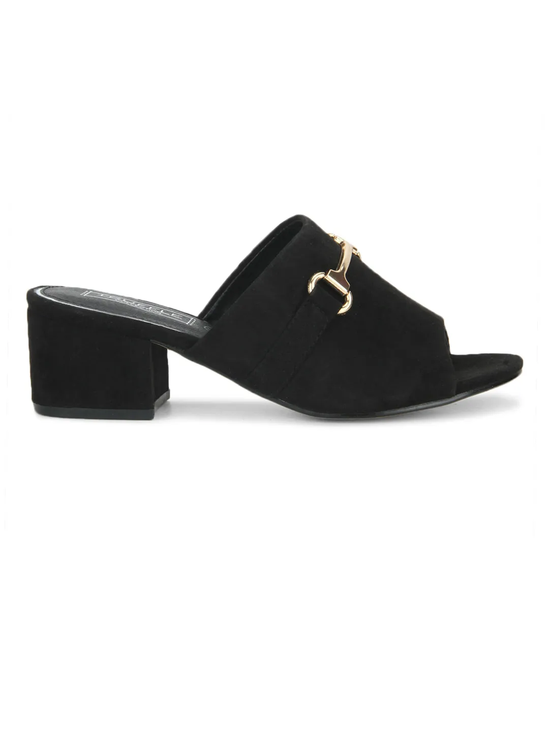 Black Microfibre Low Heel Mule Sandals