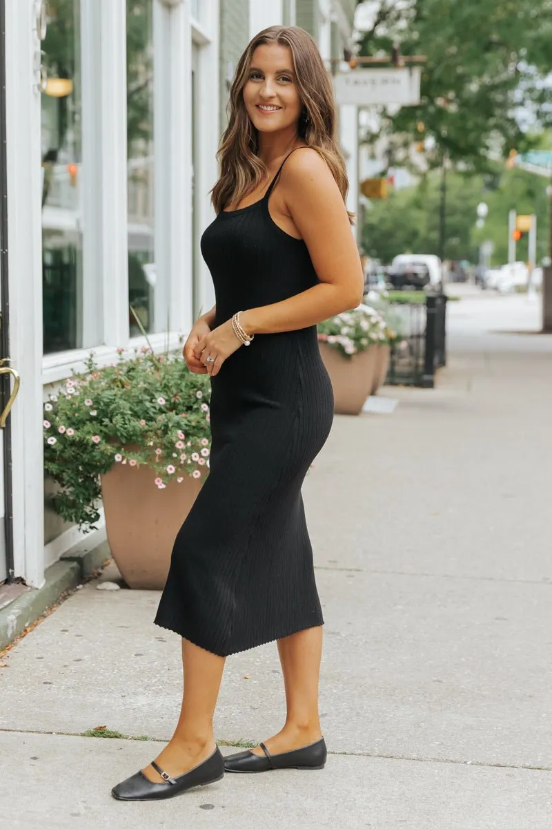 Black Ribbed Midi Tank Dress - FINAL SALE