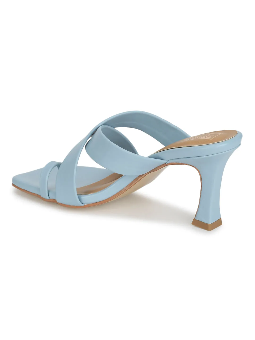 Blue PU Crossover Strap Solid Pattern Stiletto Mules (TC-SLC-A8-BLU)