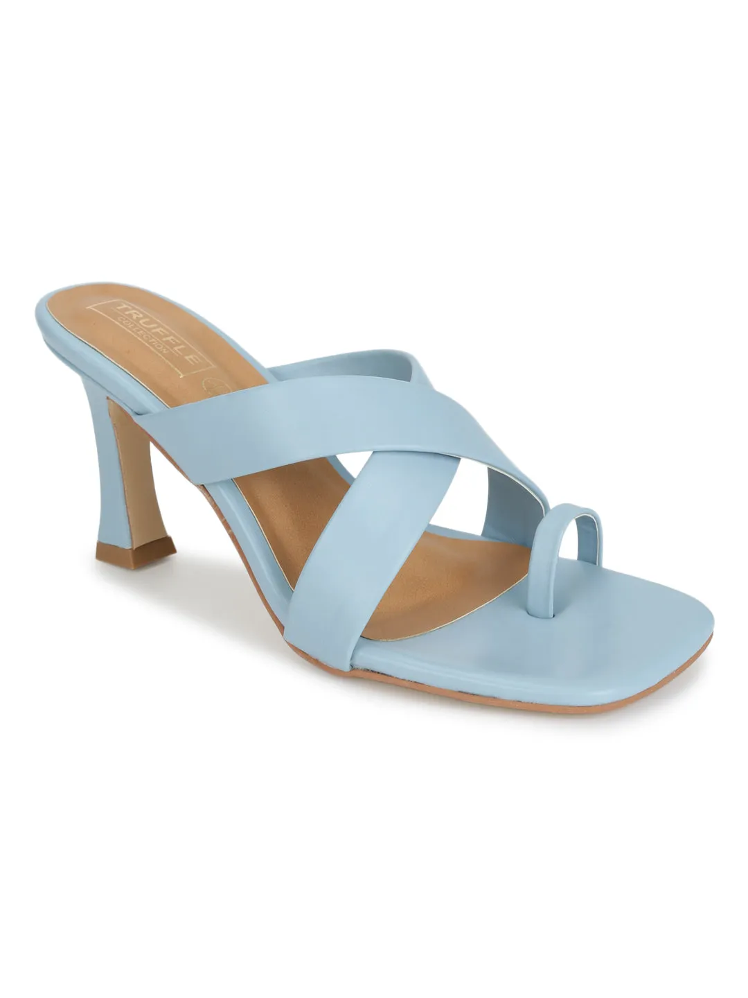 Blue PU Crossover Strap Solid Pattern Stiletto Mules (TC-SLC-A8-BLU)