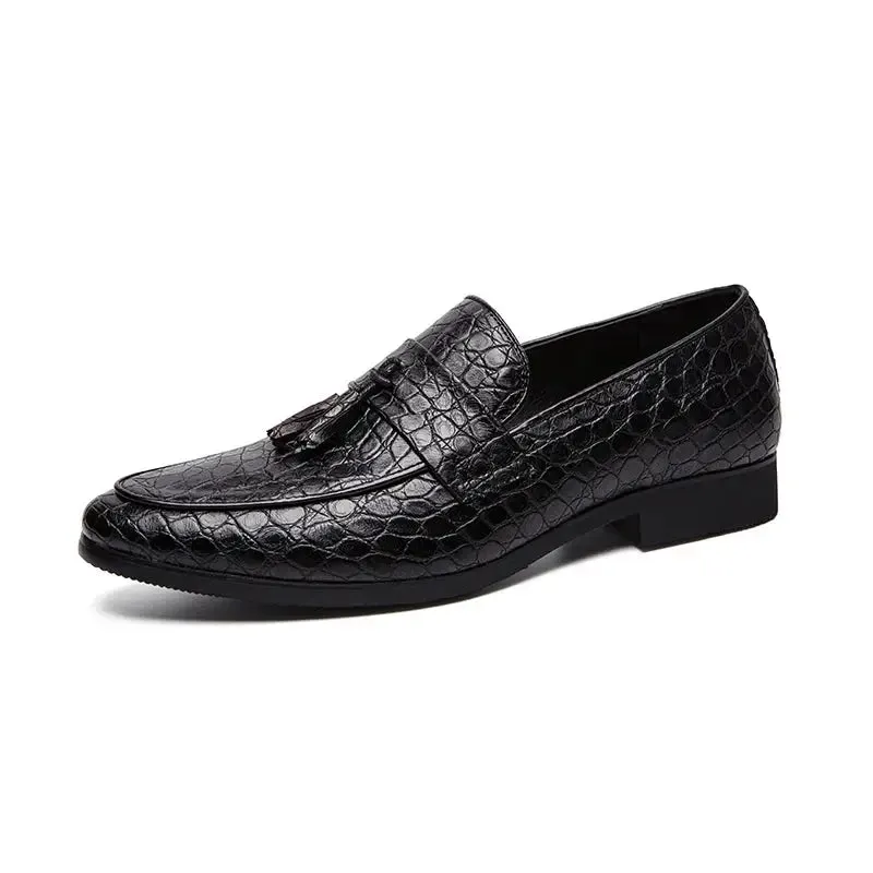 Brode - Crocodile pattern leather tassel loafers for men