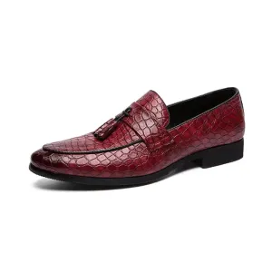 Brode - Crocodile pattern leather tassel loafers for men