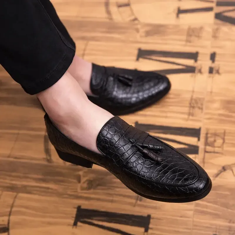 Brode - Crocodile pattern leather tassel loafers for men