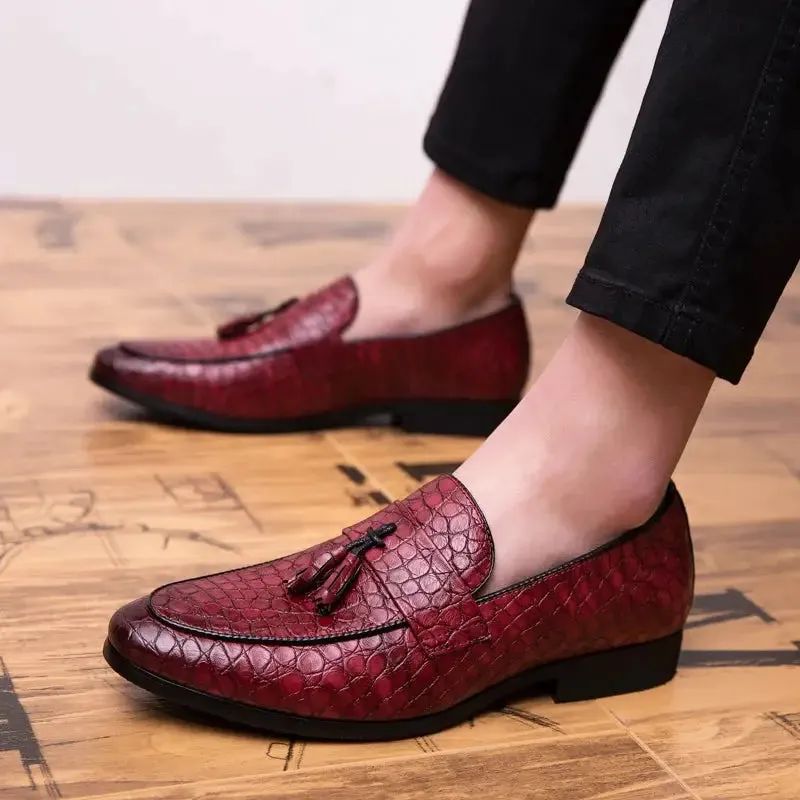 Brode - Crocodile pattern leather tassel loafers for men