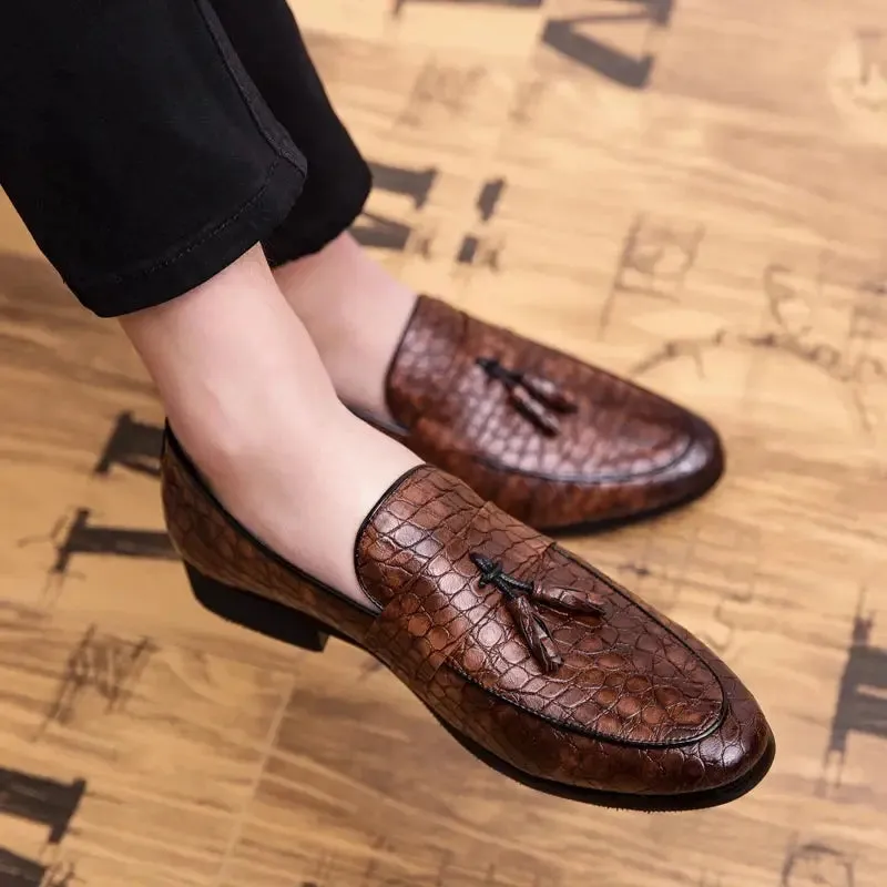 Brode - Crocodile pattern leather tassel loafers for men