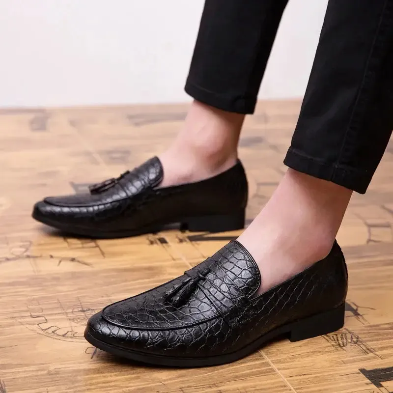 Brode - Crocodile pattern leather tassel loafers for men