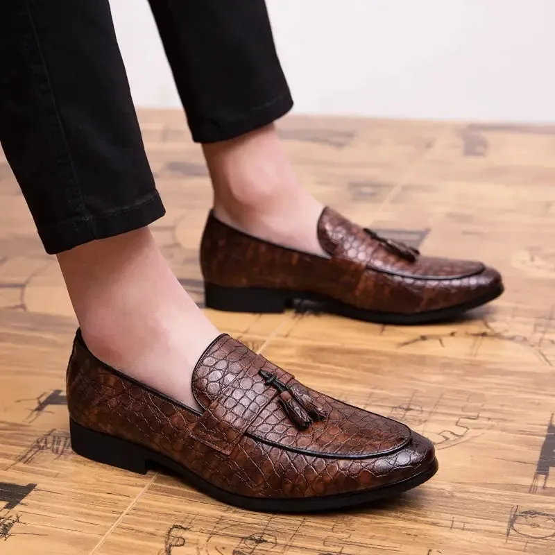 Brode - Crocodile pattern leather tassel loafers for men