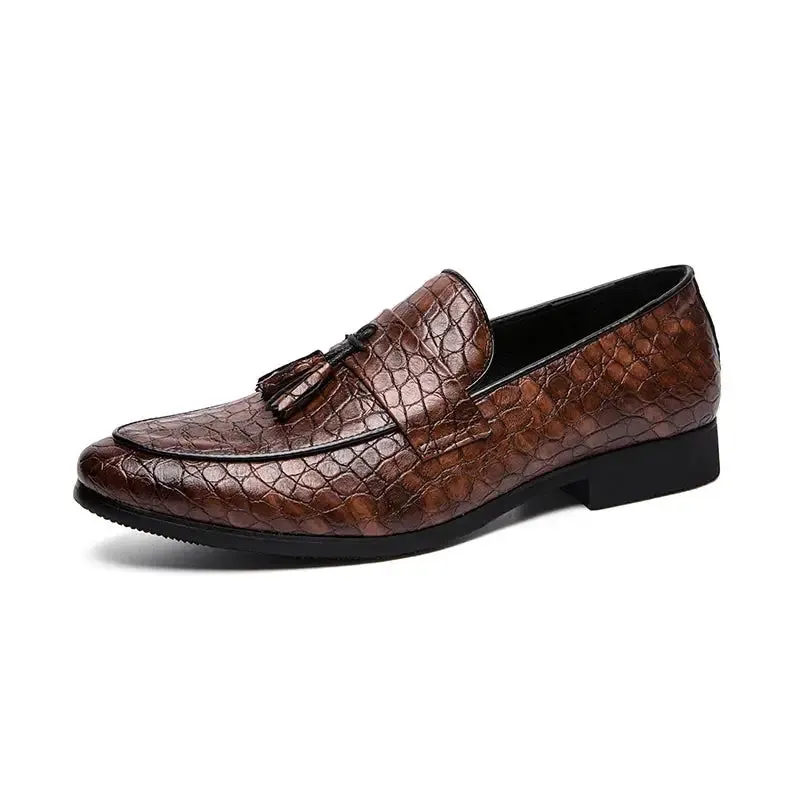 Brode - Crocodile pattern leather tassel loafers for men