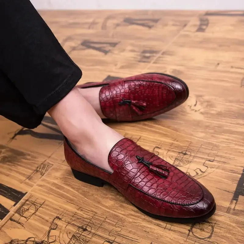 Brode - Crocodile pattern leather tassel loafers for men