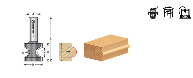 Bullnose Router Bit | 1⁄8 Radius x 23⁄32 Dia x 9⁄16 x 1⁄4" Shank | 51543 | 738685515433