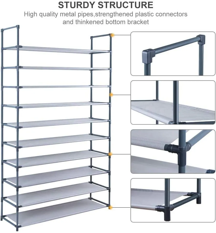 Camabel 10 Tiers Rack Shelves For 60 Pairs Non-Woven Fabric Gray SR002