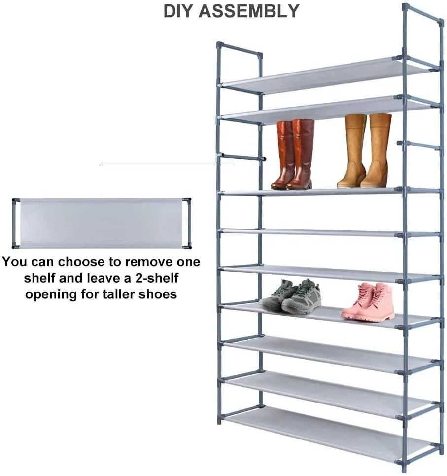 Camabel 10 Tiers Rack Shelves For 60 Pairs Non-Woven Fabric Gray SR002