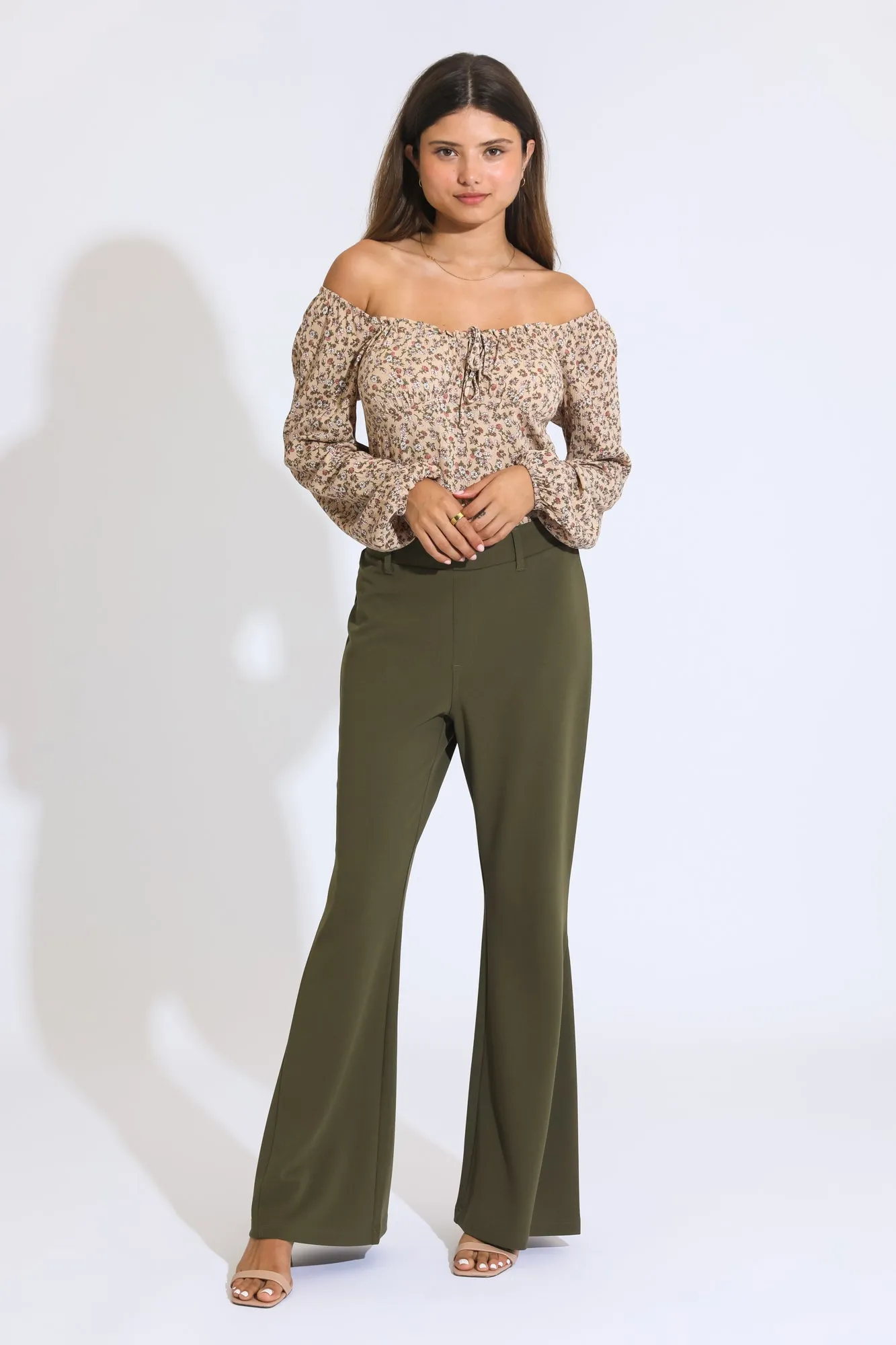 Cassie Pull On Flare Pants - Sea Kelp