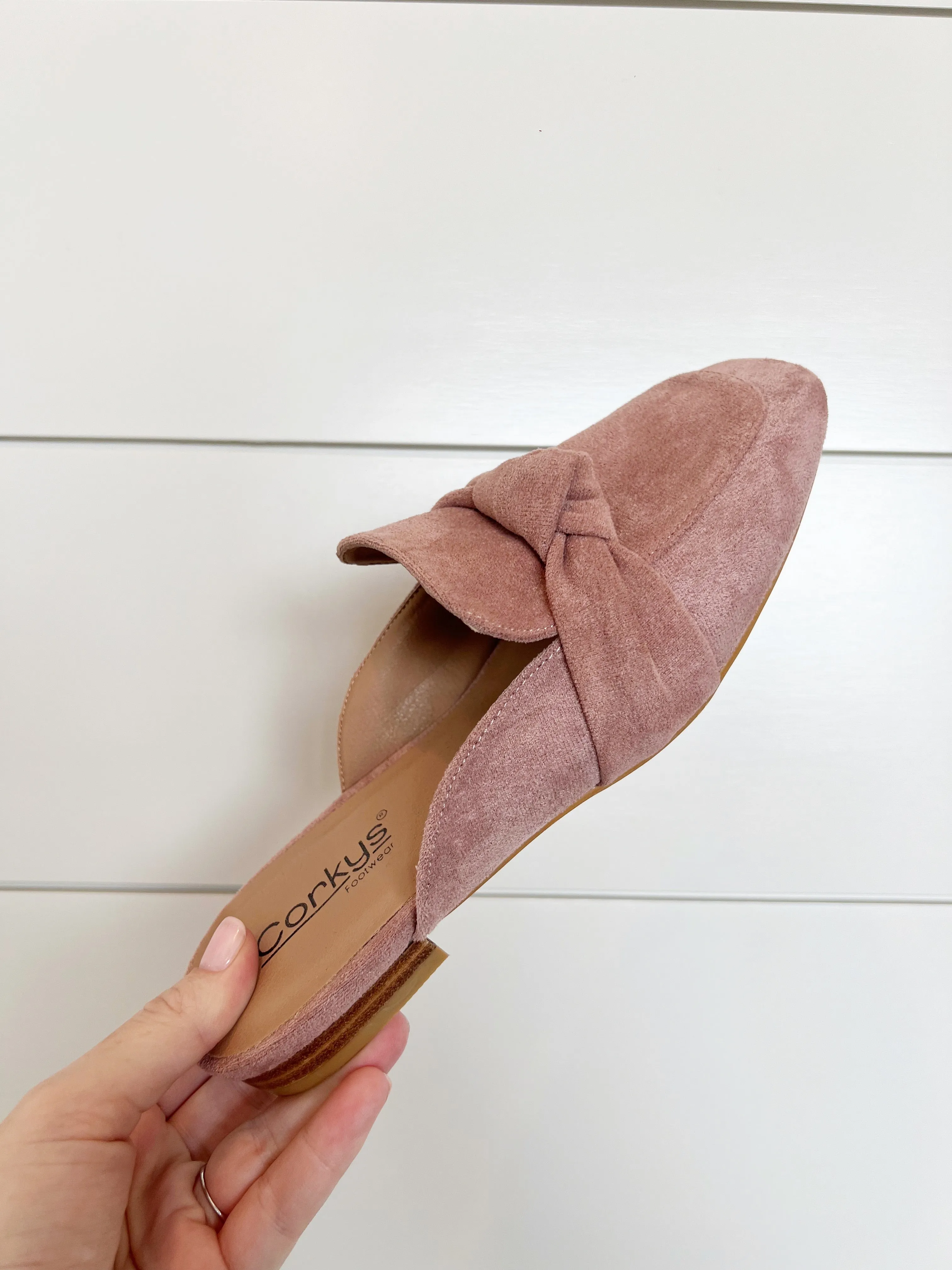 Clingy Slip-On Shoe by Corky’s - Blush Faux Suede