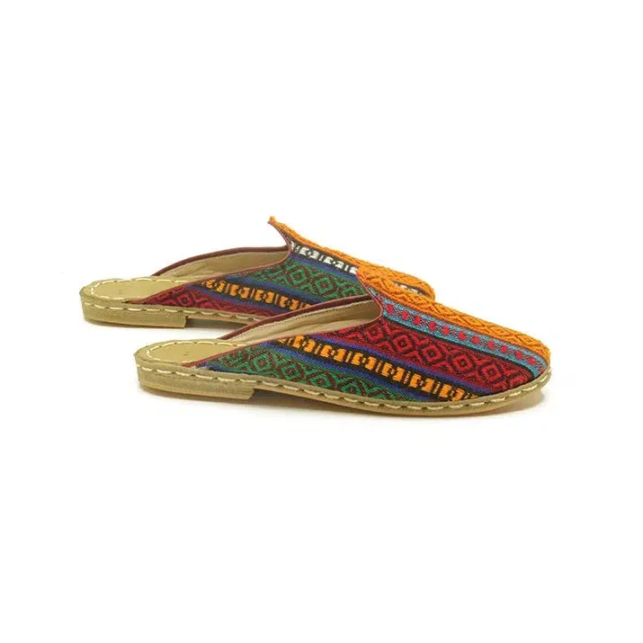 Closed Toe Leather Men's Slippers Kilim Style