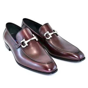 Corrente Burgundy Genuine Leather Bit Buckle Men’s Loafers