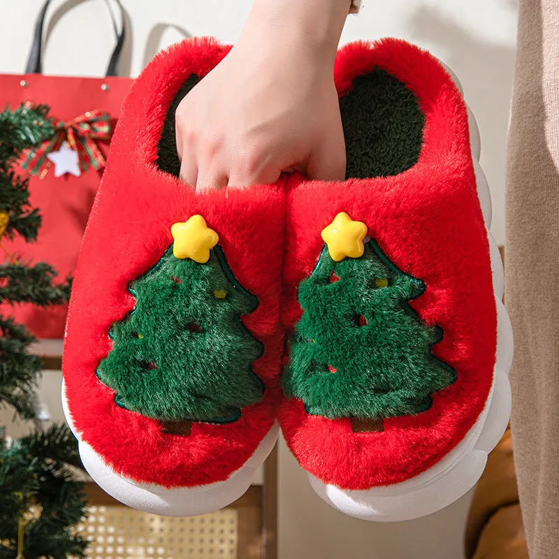 Cozy Christmas Tree Slippers Cotton Slippers Cartoon Cute Warm Cotton Shoes With Thick Soles Comfortable Indoor cotton slippers Cozy Footwear Warm Slippers lioness-love