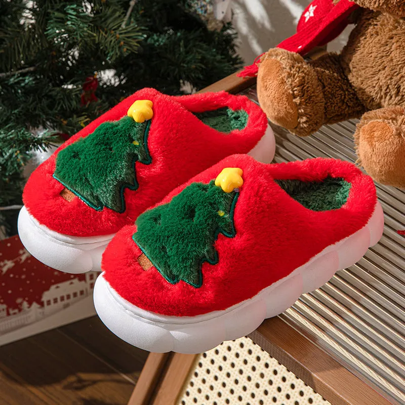 Cozy Christmas Tree Slippers Cotton Slippers Cartoon Cute Warm Cotton Shoes With Thick Soles Comfortable Indoor cotton slippers Cozy Footwear Warm Slippers lioness-love