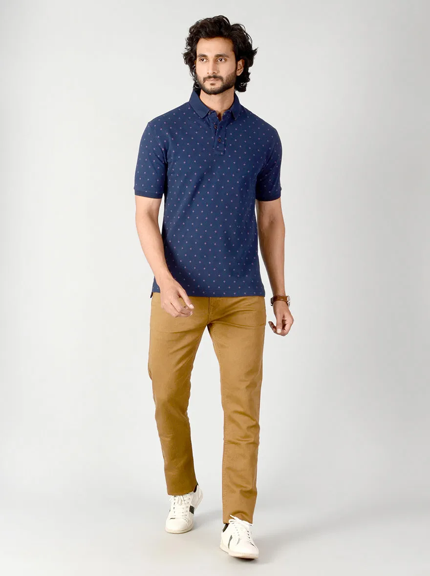 Dark Blue Dotted Slim Fit Polo T-shirt | JadeBlue