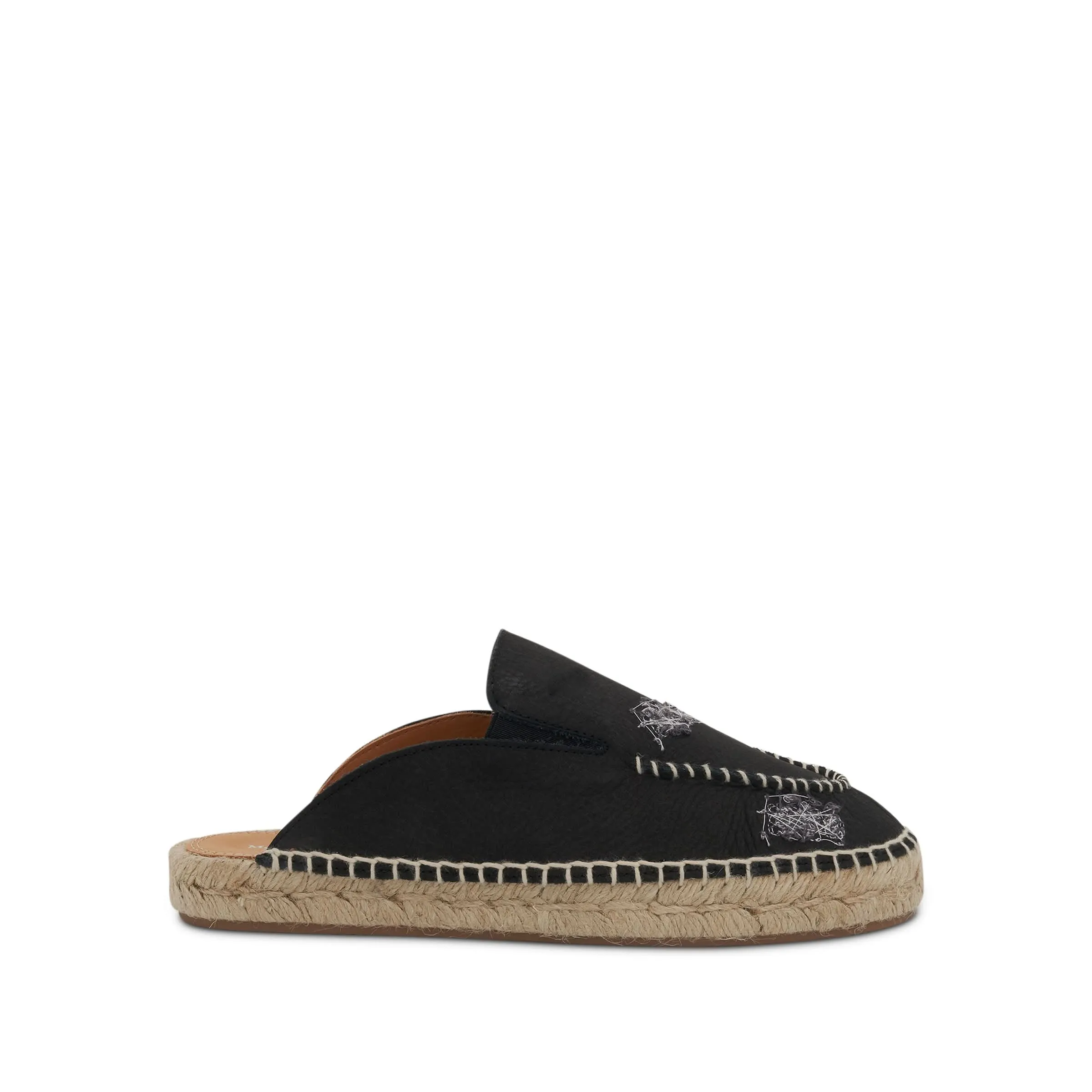 Embroidered Espadrille Mules in Black