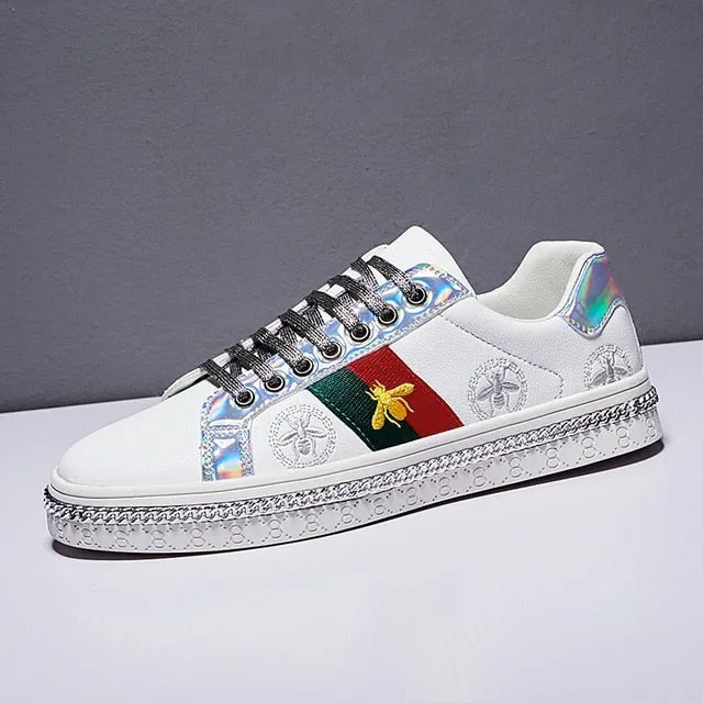 Embroidered Low-Top Leather Sneakers