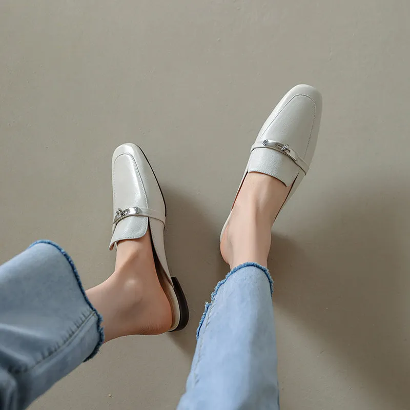 Erin Beige Flat Mules Womens