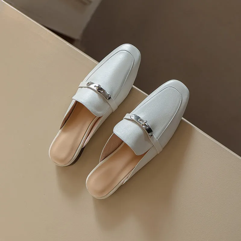 Erin Beige Flat Mules Womens