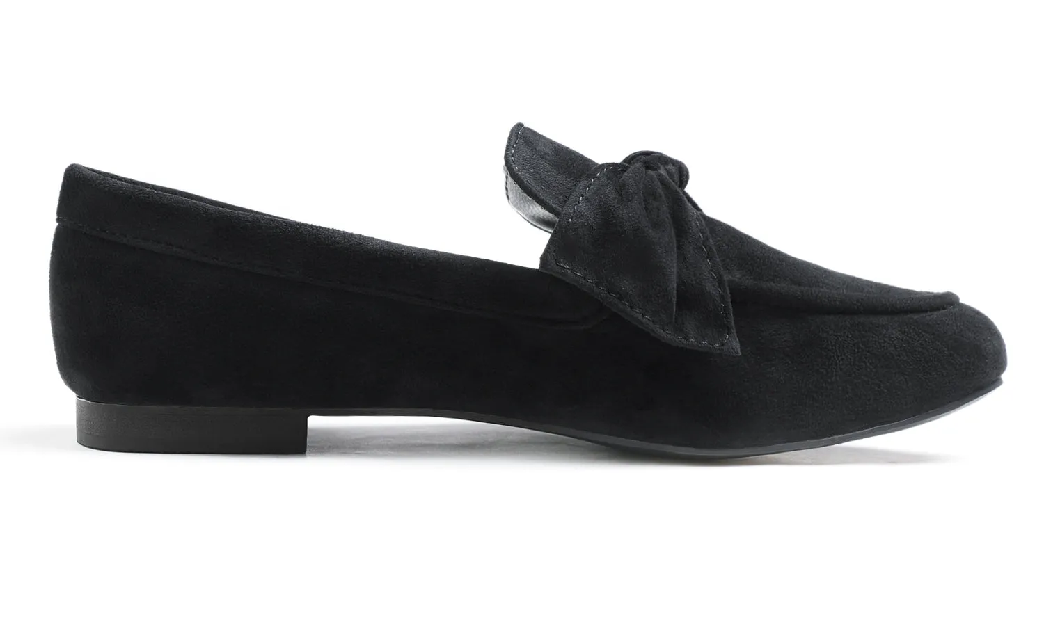 Feversole Women's Fashion Trim Deco Loafer Flats Black Faux Suede Bow Knot