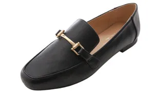 Feversole Women's Fashion Trim Deco Loafer Flats Black Plain Vegan Leather