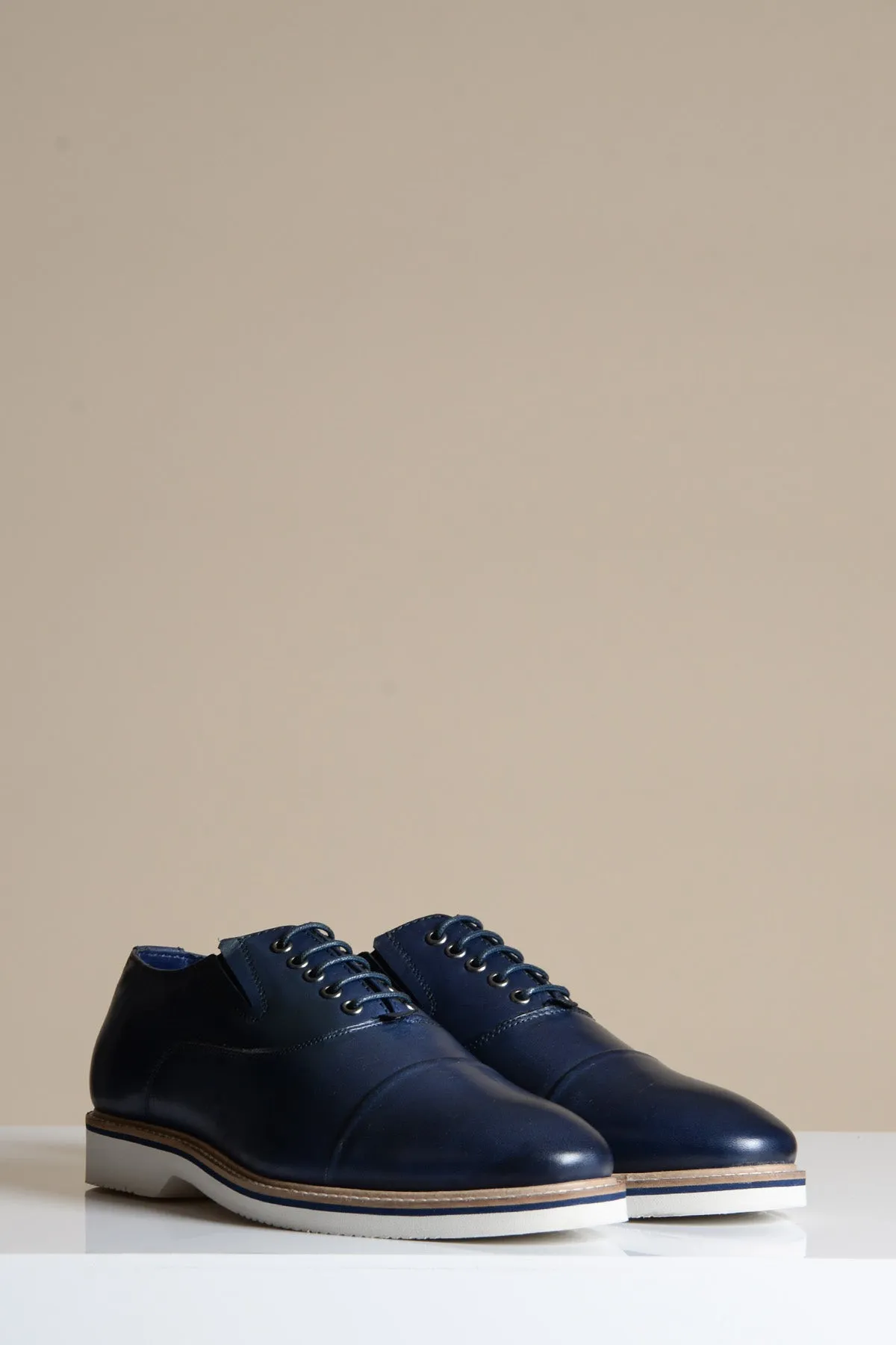 GAVIN - Navy Blue Leather Cap Toe Oxford Shoe