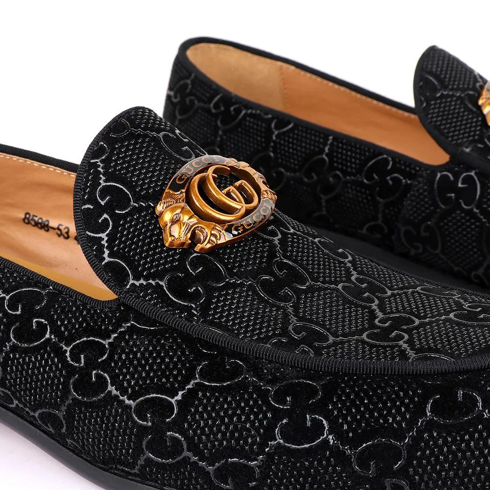 Gc Luxury Lion Head Black Leather Shoe