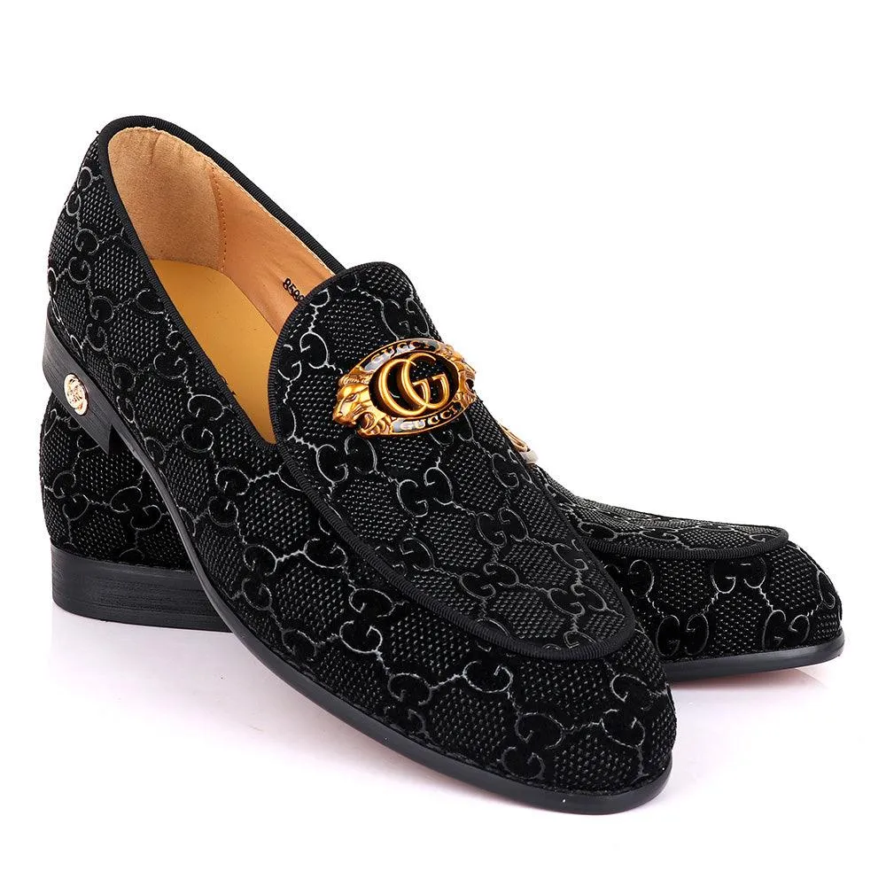 Gc Luxury Lion Head Black Leather Shoe