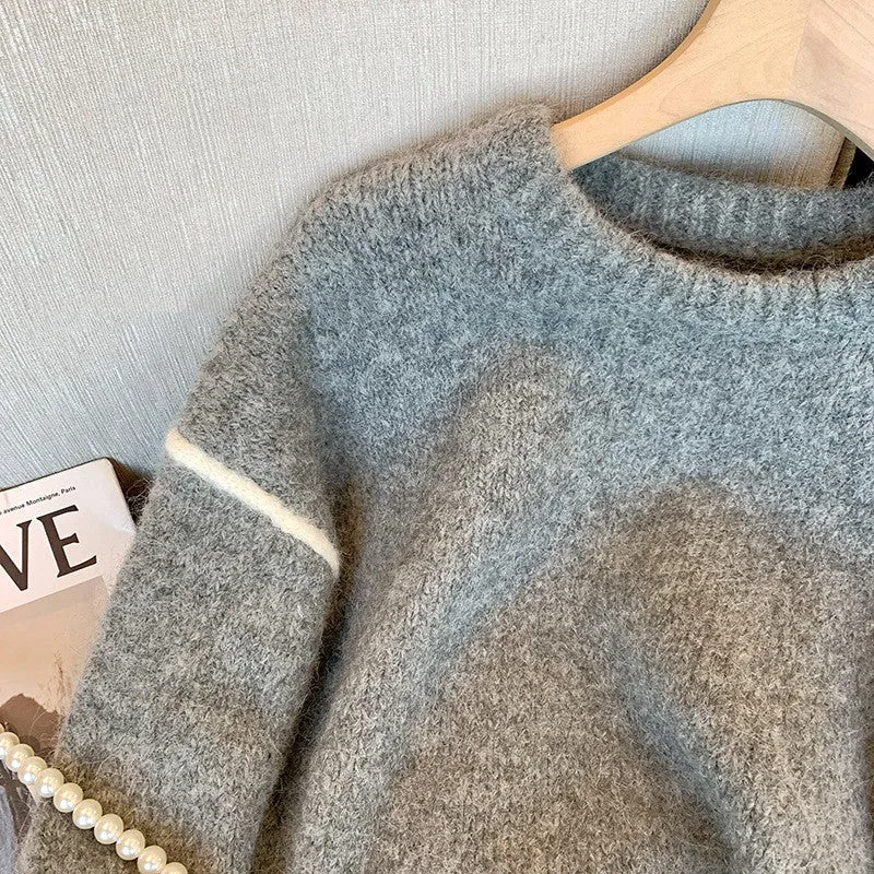 Gray Round-collar Sweater