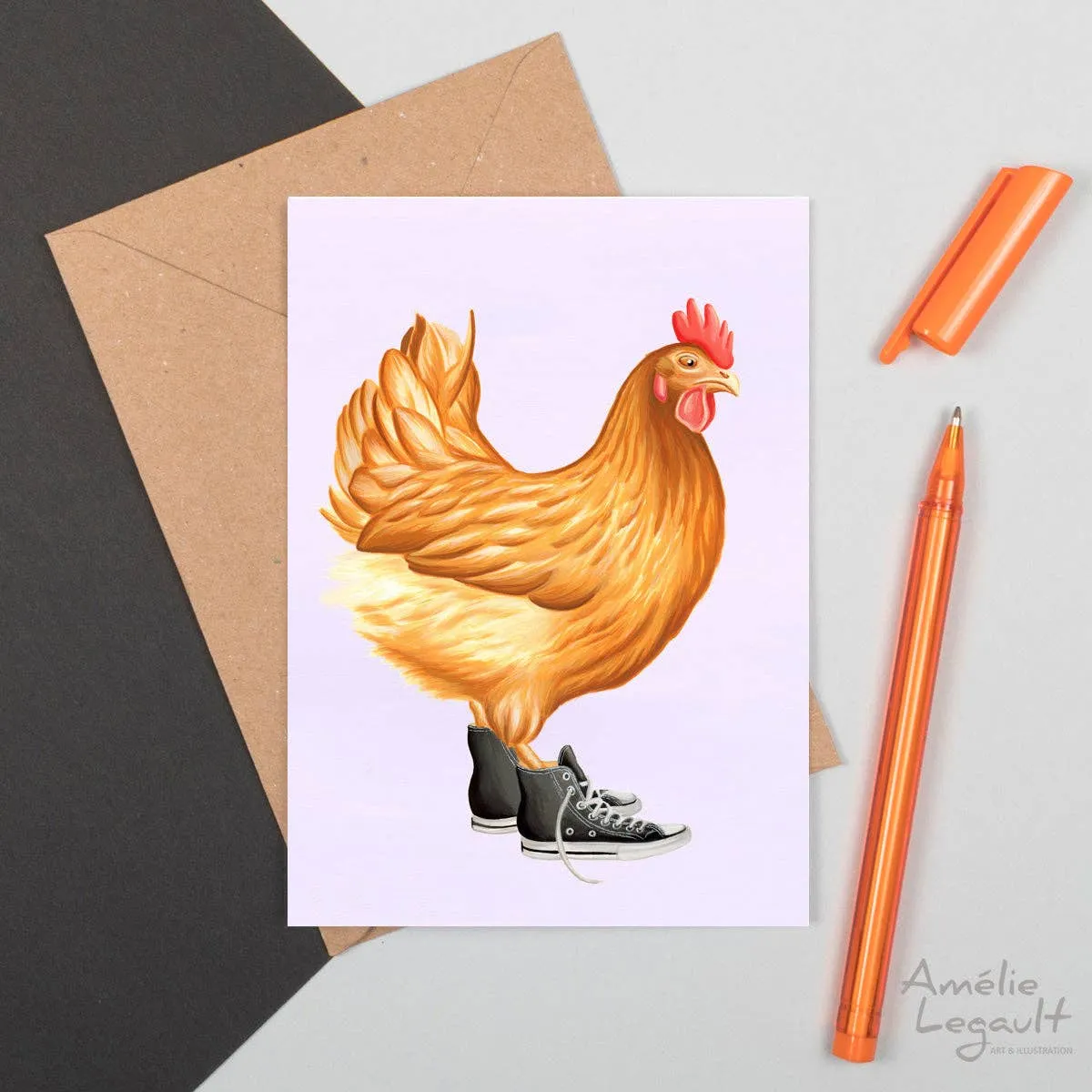 Hen wearing converse Greeting card