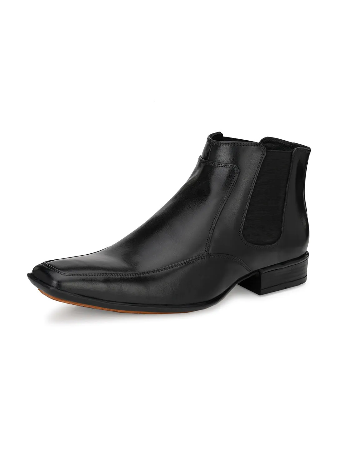 Hitz Men's Black Leather Slip-On Ankle Boot Shoes