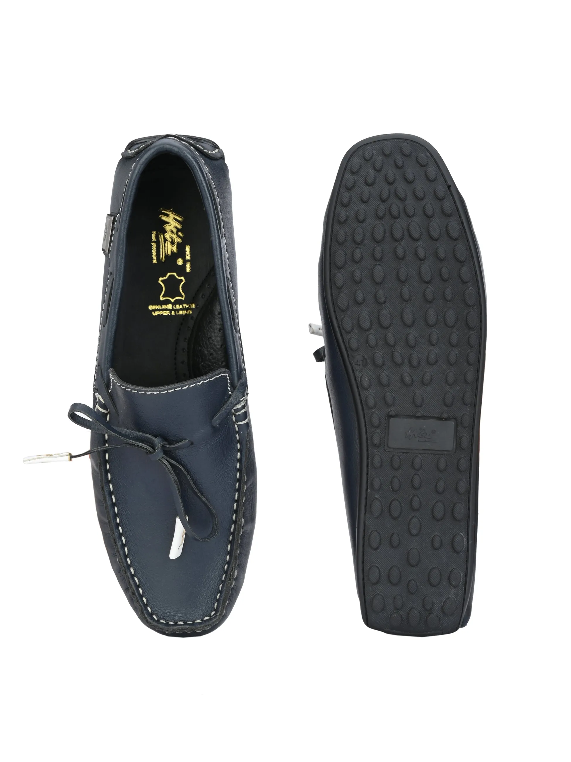 Hitz Men's Blue Leather Slip-On Loafers Shoes