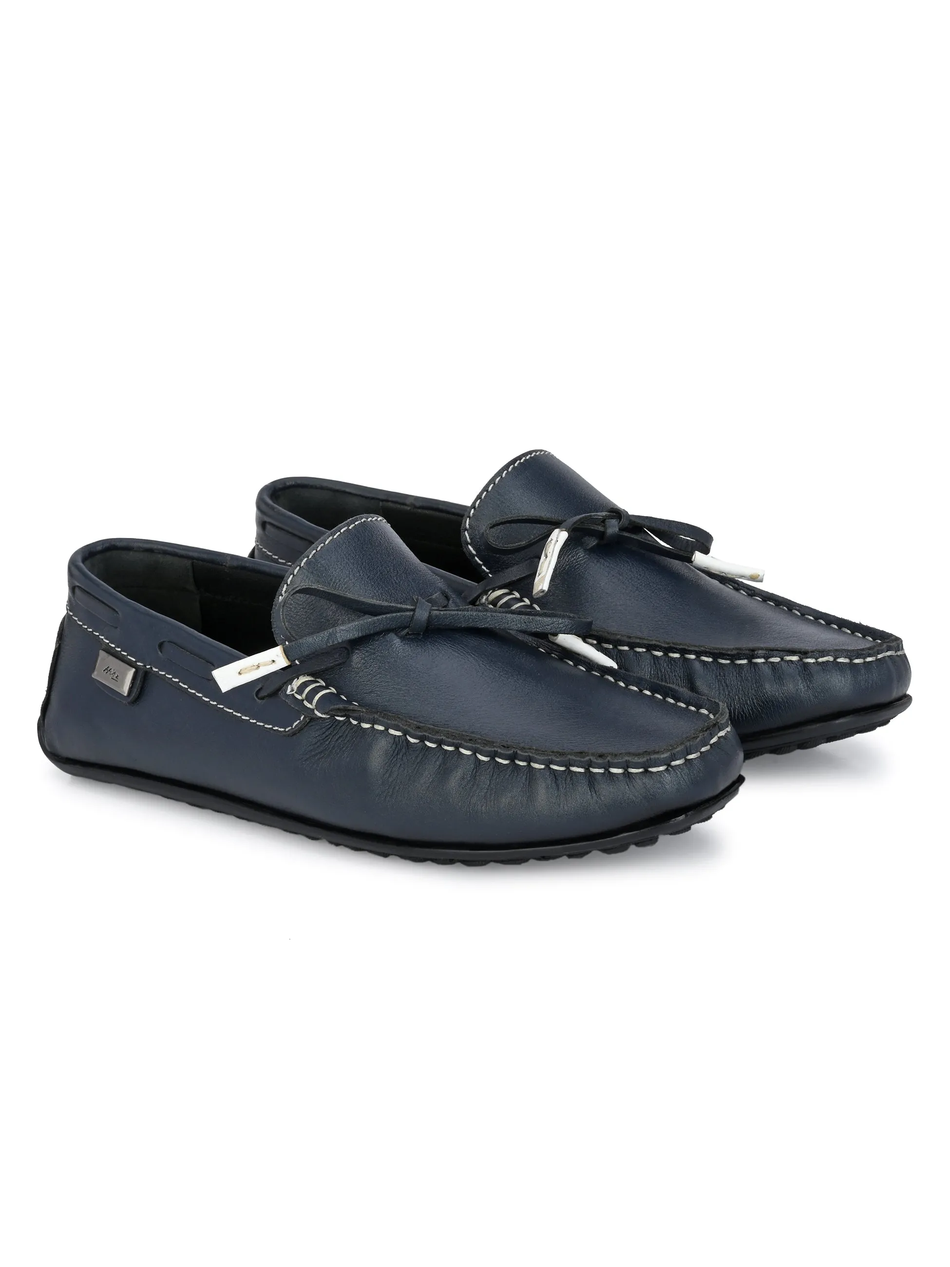 Hitz Men's Blue Leather Slip-On Loafers Shoes