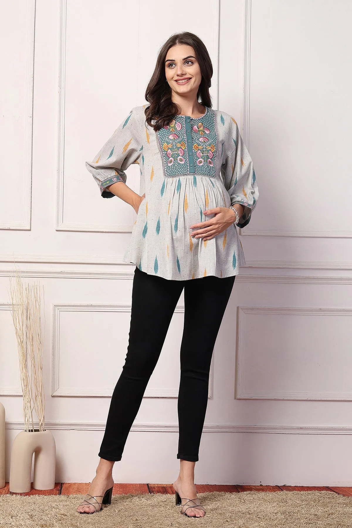 Ikkat Charm Zipless Feeding Maternity Top