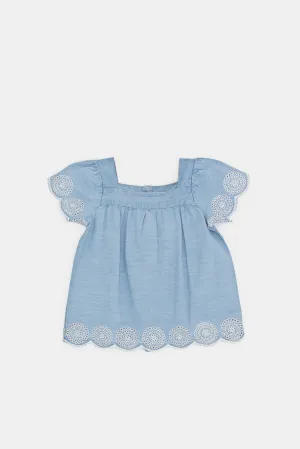 Infant Girls Blue Embossed Blouse