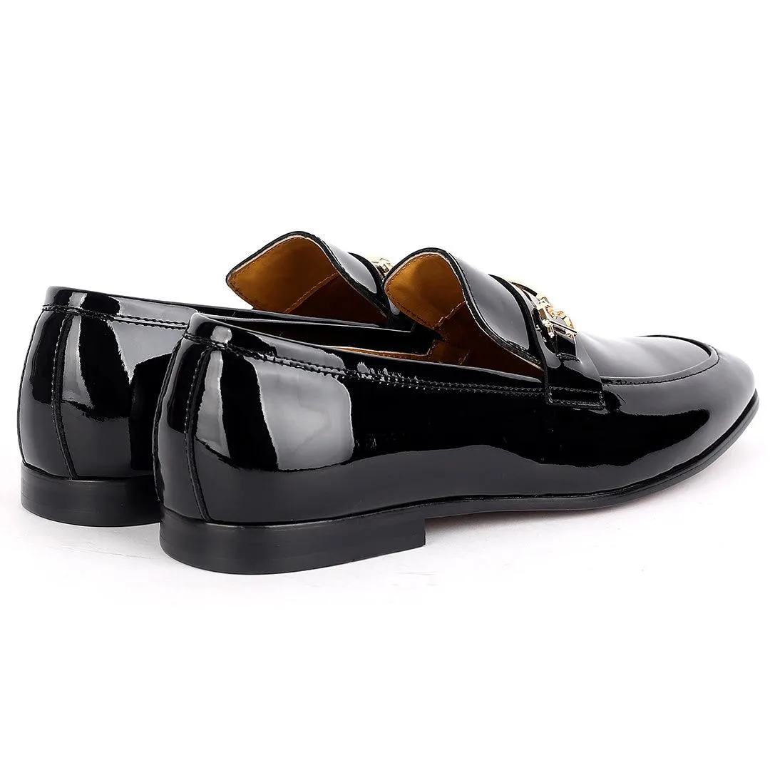 J.M Weston Glossy Black Royal Shoe With  Gold Logo Design