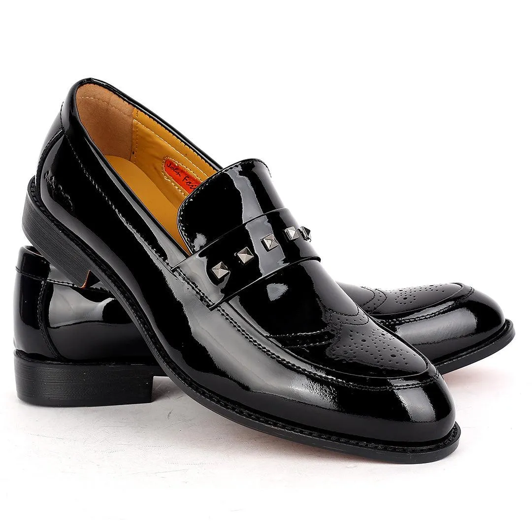 John Foster Glossy leather Stone Belt  Premium Men's Shoe-Black